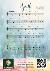 Freie Lieder von Klangbunt - Noten für das Lied: "April" von Franziska Näther, Klangbunt Kinderwaldmusik Musikschule Göttingen