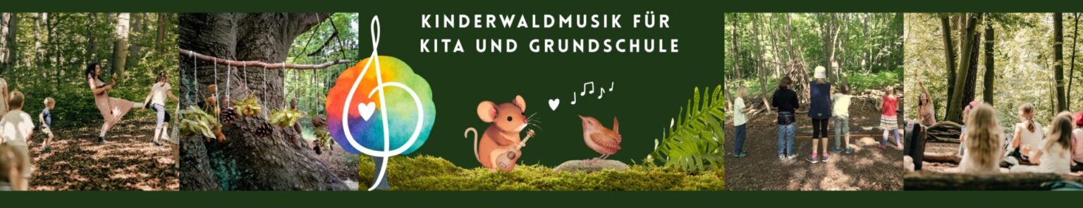 Kinderwaldmusik für Kita und Grundschule - Kinder stehen im Wald und Musizieren