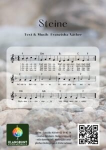Freie Lieder von Klangbunt - Noten für das Lied: "Steine" von Franziska Näther, Klangbunt Kinderwaldmusik Musikschule Göttingen