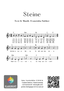 Freie Lieder von Klangbunt - Noten für das Lied: "Steine" von Franziska Näther, Klangbunt Kinderwaldmusik Musikschule Göttingen